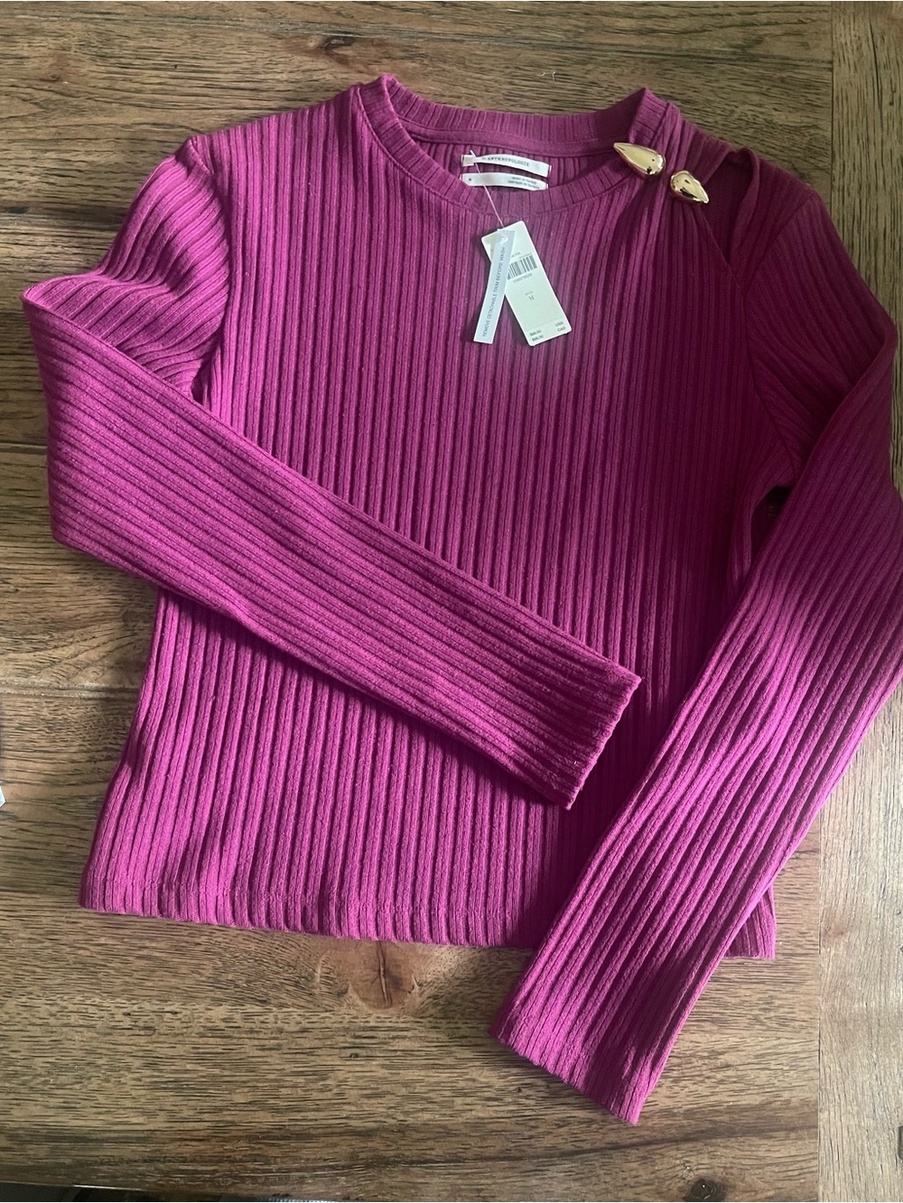 Anthropologie Ribbed Crewneck Sweater in Fuchsia Pink